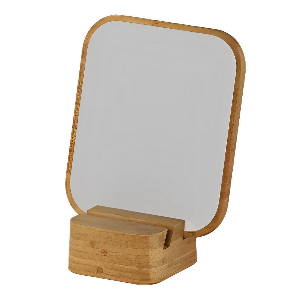 Espelho De Mesa Bancada Beleza Maquiagem Ou Base De Bambu