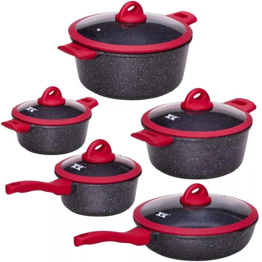 Conjunto Panelas Alta Qualidade Cor Preta Vermelho Presente