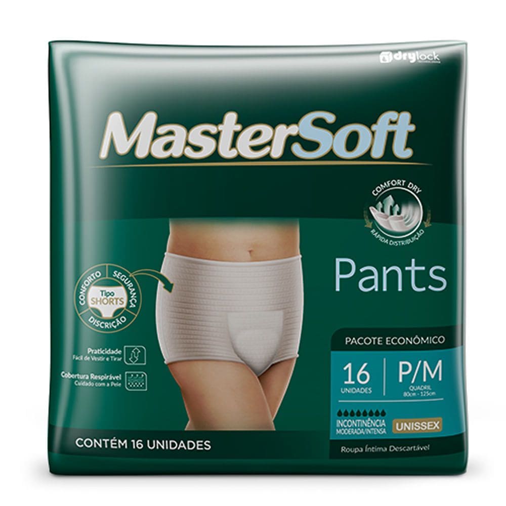Roupa Íntima MasterSoft Pants Unissex Tamanho P/M com 16 Unidades Descartáveis