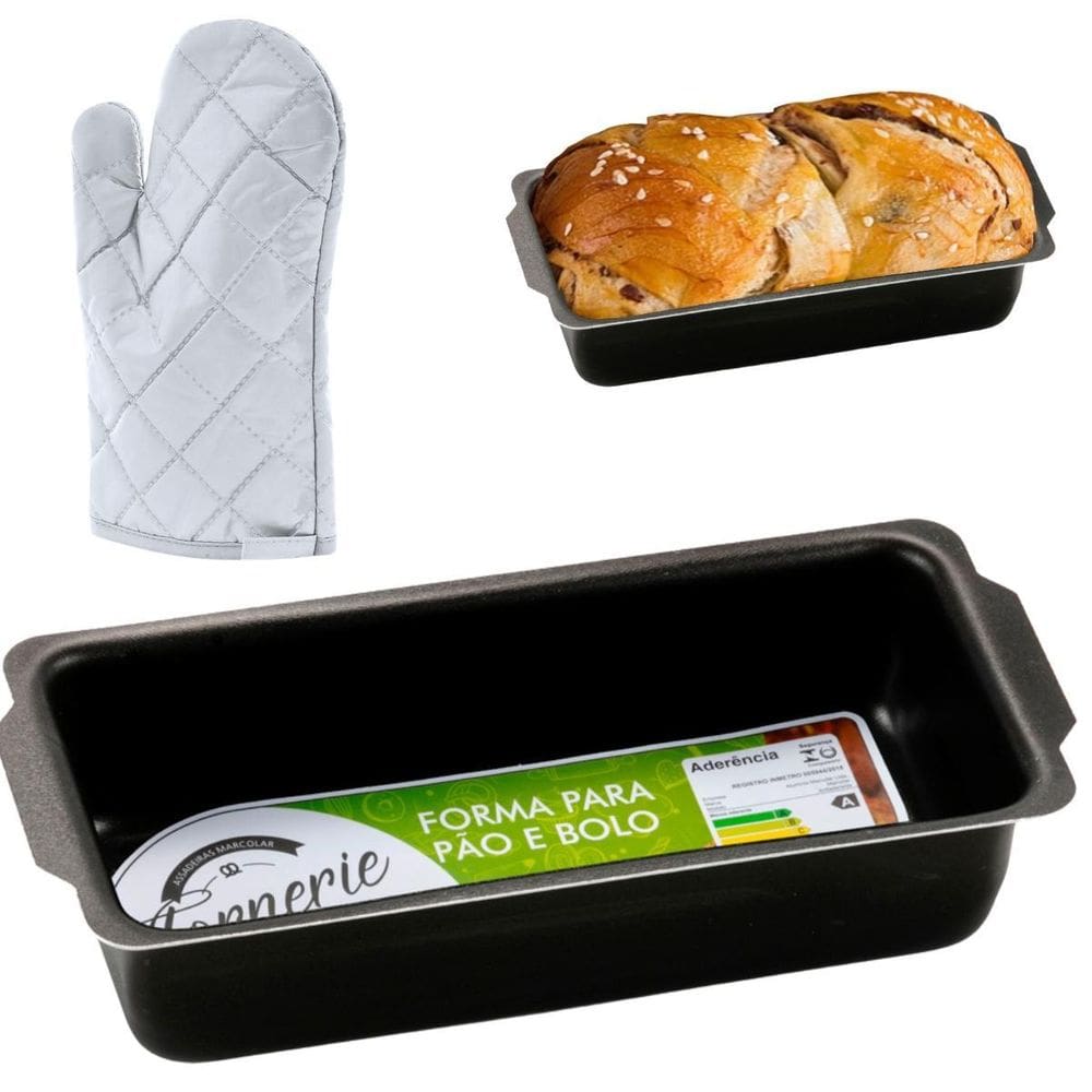 Forma Pão Retangular Média Antiaderente 1,3L + Luva Térmica
