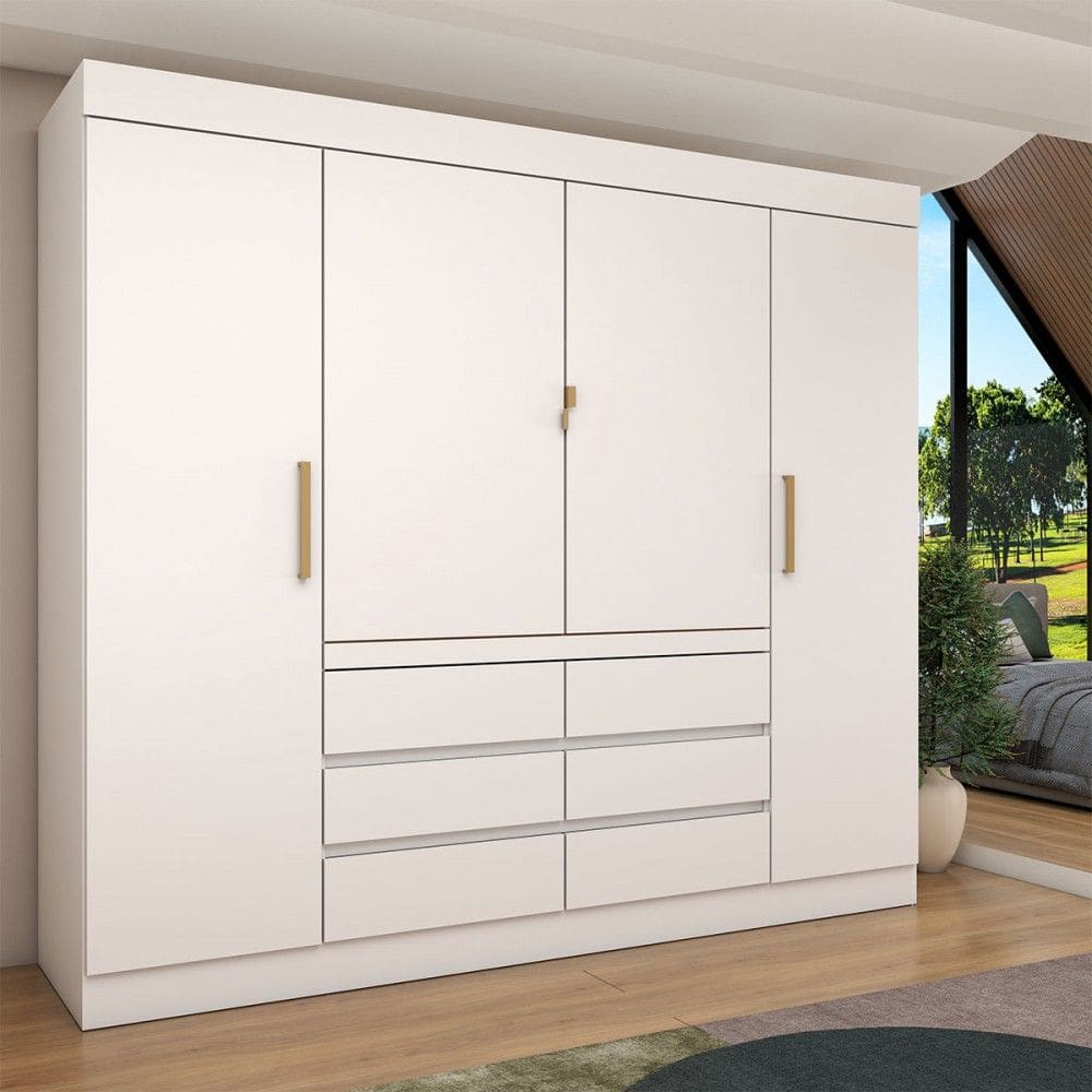 Guarda-Roupa Casal Luxúria 4 Portas 6 Gavetas Branco - Panorama Móveis