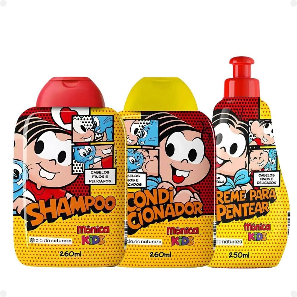 Kit Cia da Natureza Mônica Kids Cabelos Finos e Delicados: Shampoo, Condicionador e Creme Para Pentear