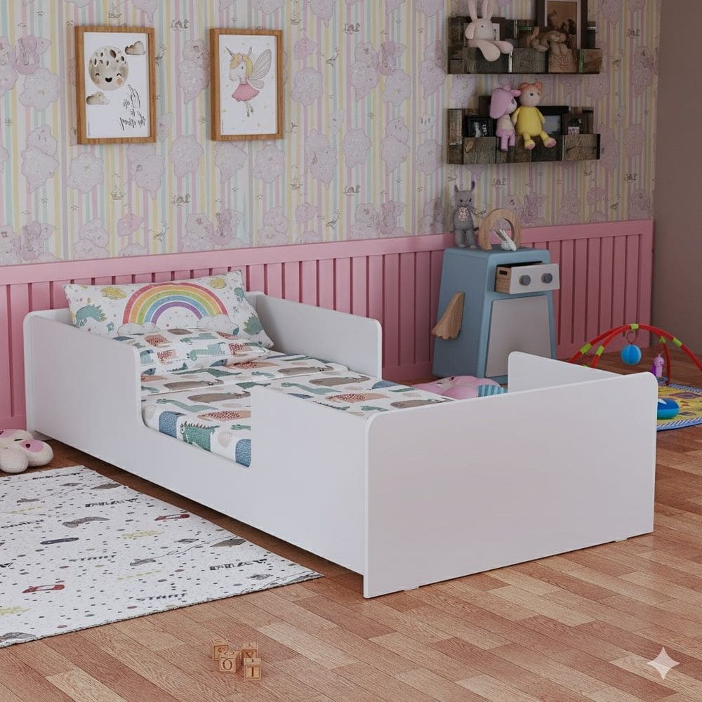 Cama Baixa Montessoriana Solteiro Com Colchão Móvel Seguro Para Transição Berço