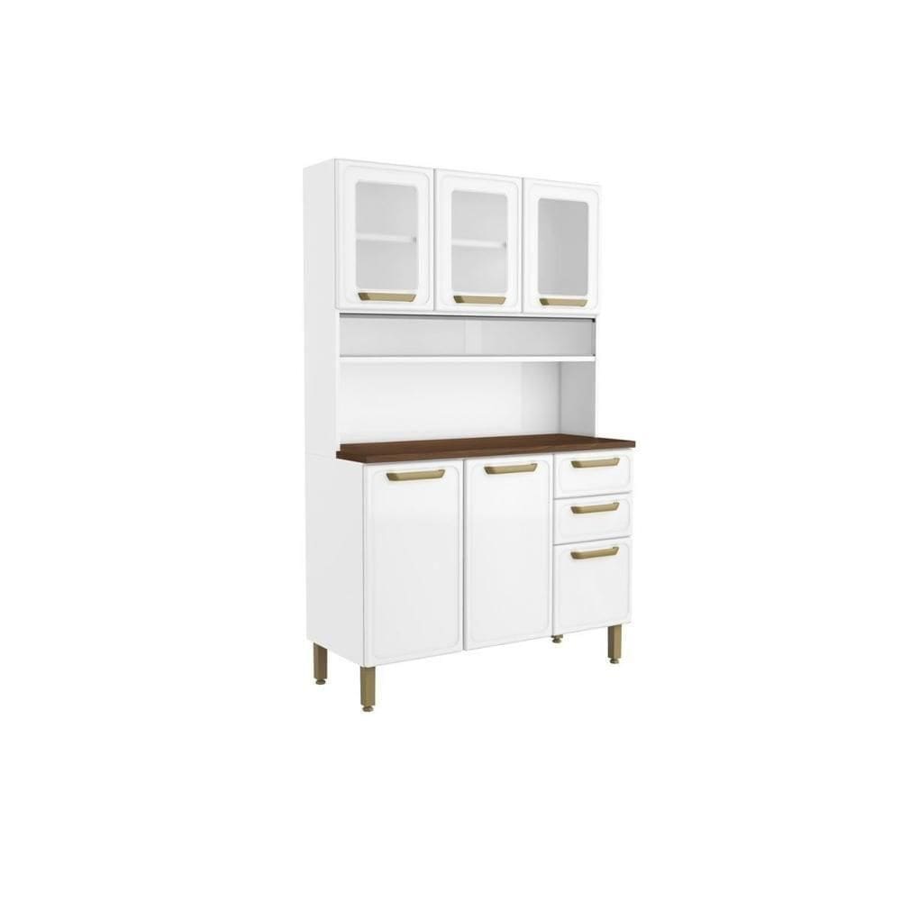 Cozinha Compacta Bella C- 6 Portas (3 C- Vidro) E 2 Gavetas 120cm Branco - Bertolini