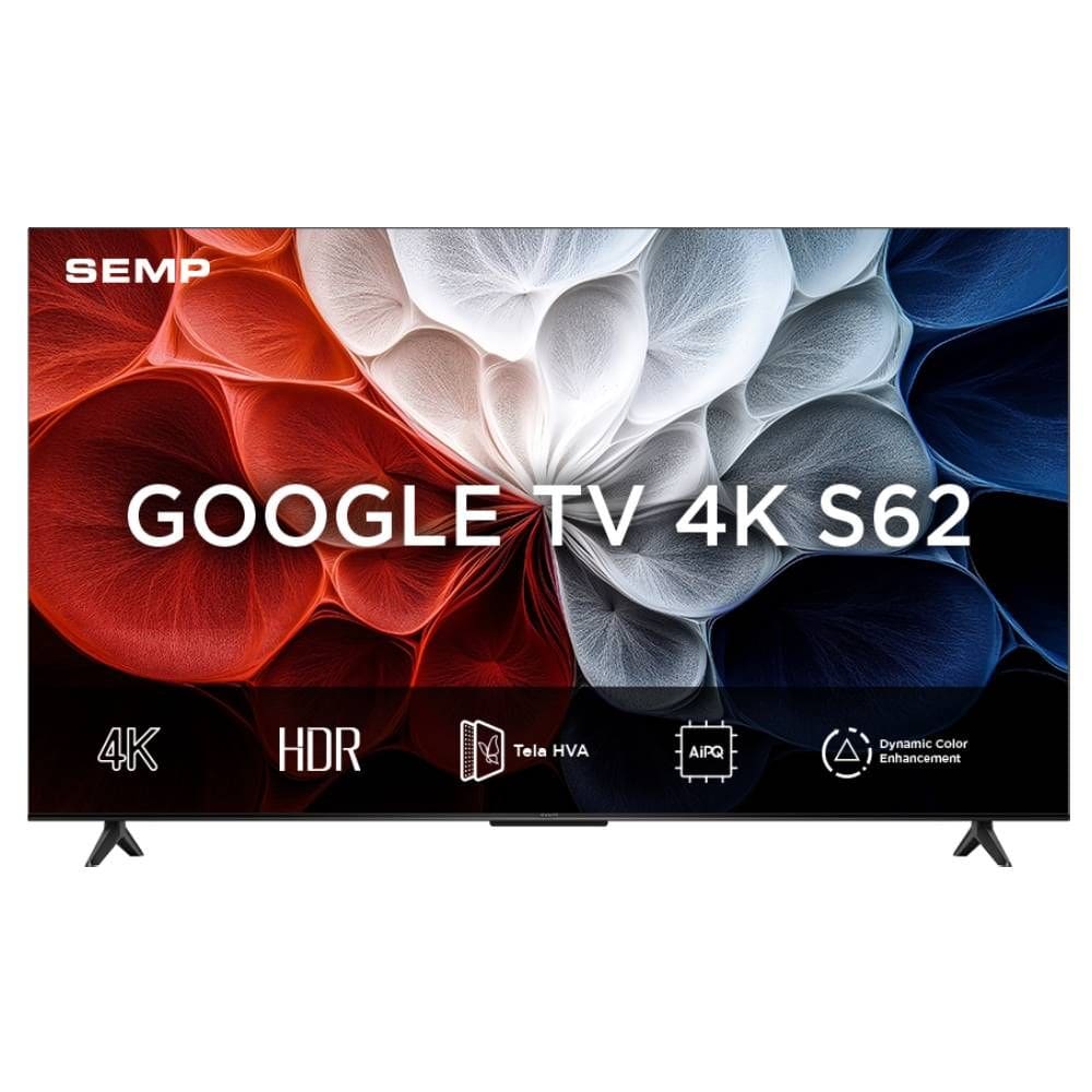 Smart TV Semp 55 Polegadas LED HVA 4K S62 WiFi Bluetooth Google TV 3 HDMI HDR10+ Dolby Audio 55S62