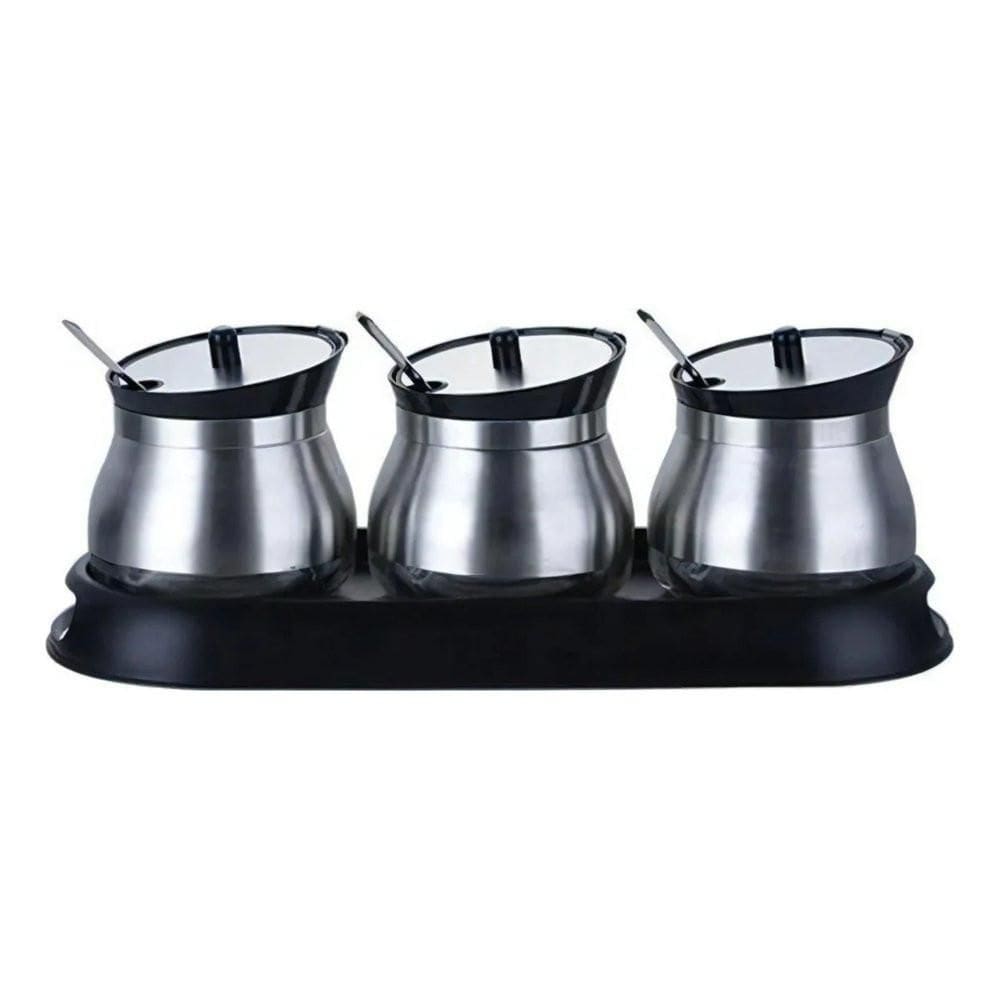 Conjunto 3 Unidades Porta Condimentos De Vidro 250Ml - Inox