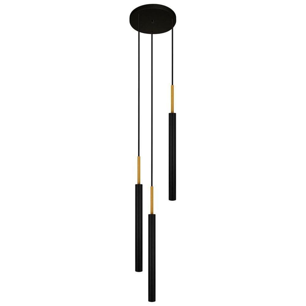 Luminária De Teto Pendente Tubo Triplo Cozinha Preto Dourado
