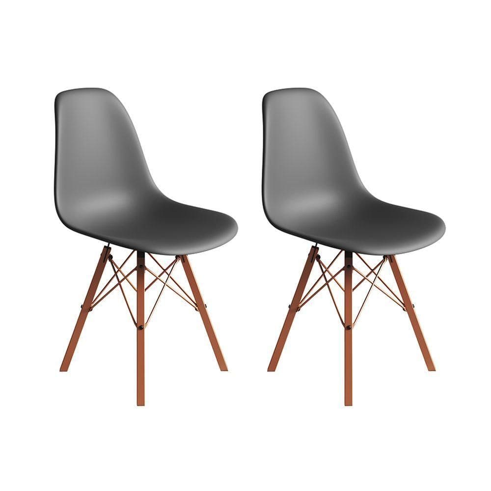Conjunto 2 Cadeiras Eames Estilo Moderno Em Ferro Cobre Com Assento Cinza