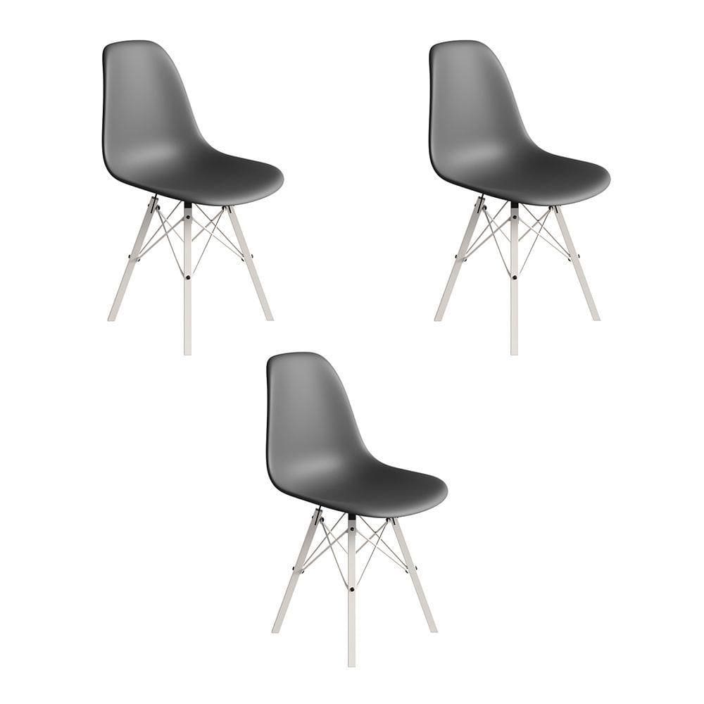 Conjunto 3 Cadeiras Eames Estilo Moderno Em Ferro Branco Com Assento Cinza