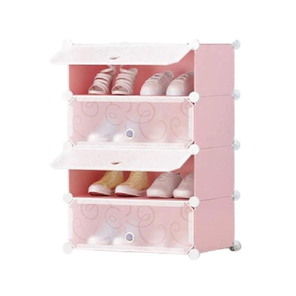Sapateira Portatil Rosa 4 Prateleiras Modular Infantil Adulto Praia Organizador 4 Portas Armario Guarda Roupa