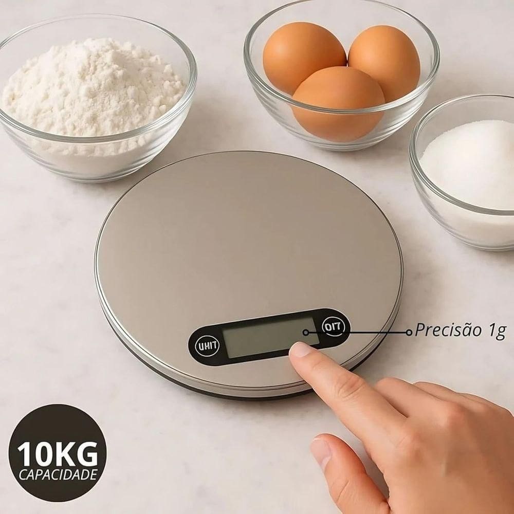 Balança De Cozinha Digital Redonda Inox 10kg