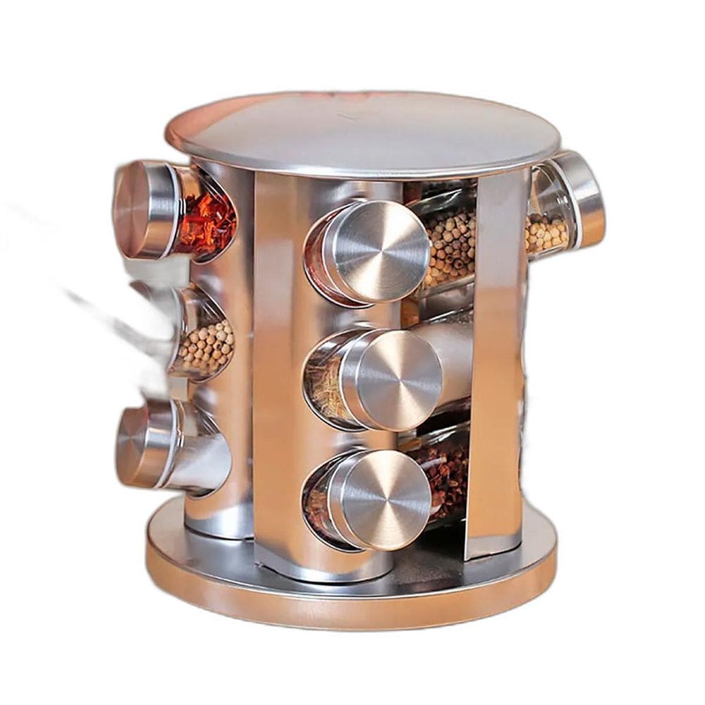 Porta Temperos Giratório Em Vidro Tampa Inox Organizador