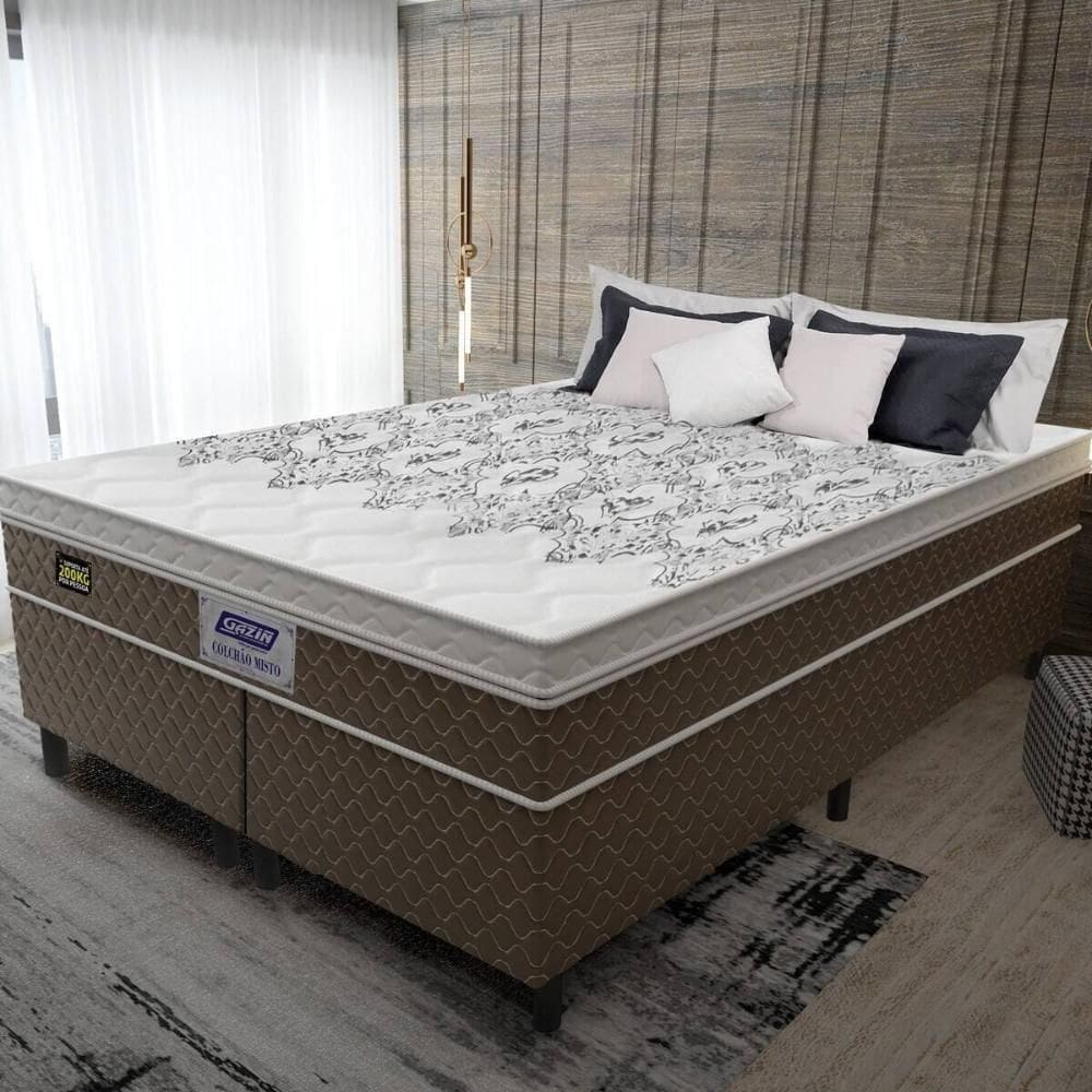 Cama Box Conjugado Queen Com Colchão 158x67x198 Stone Plus Gazin Cr35342 Marrom Branco