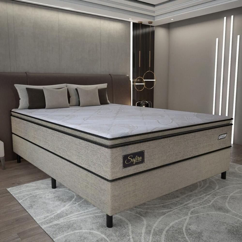 Cama Box Conjugado Casal Com Colchão 138x67x188 Safira Gazin Cr35346 Castor