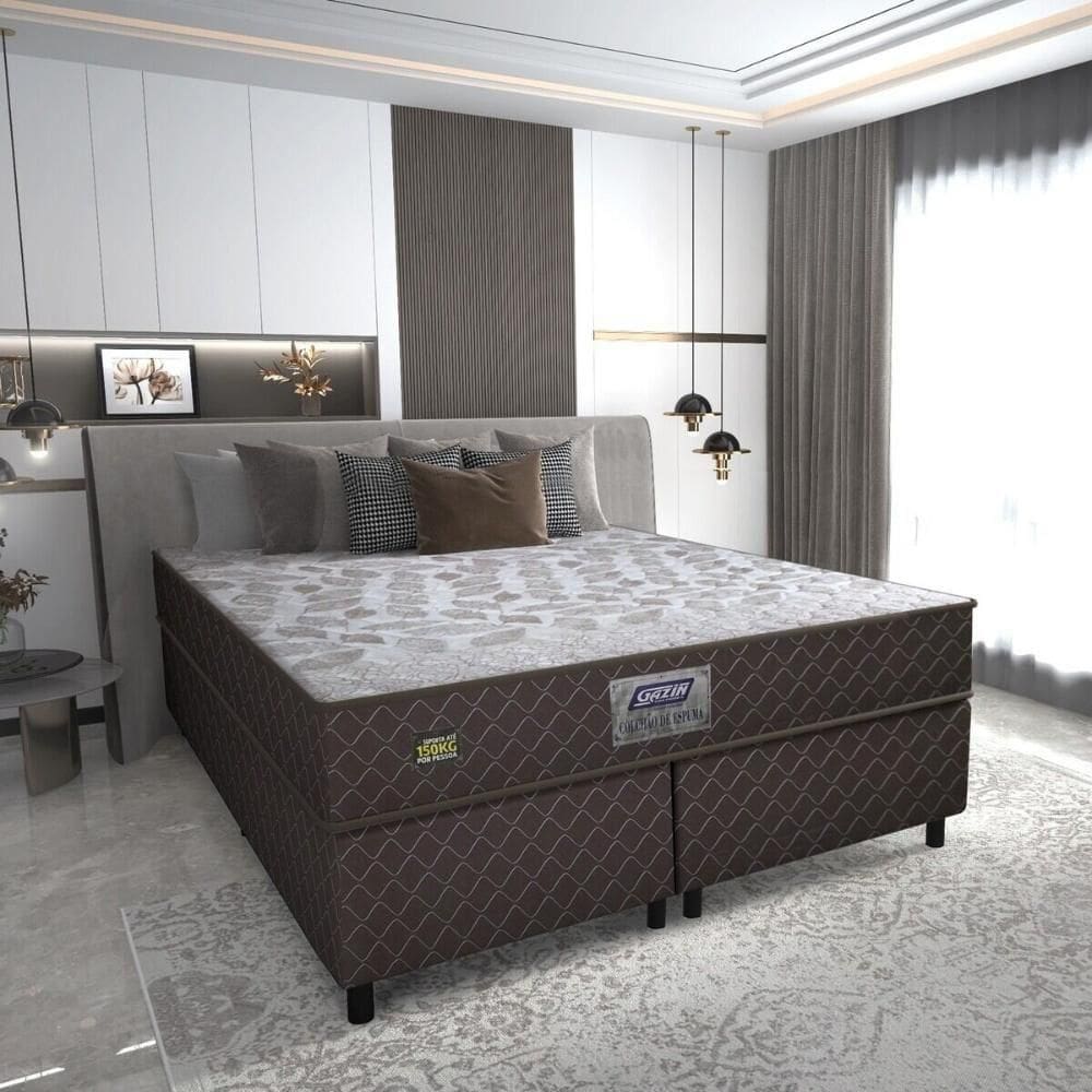 Cama Box Conjugado Queen Com Colchão 158x57x198 Sonopro Gazin Cr35337 Marrom