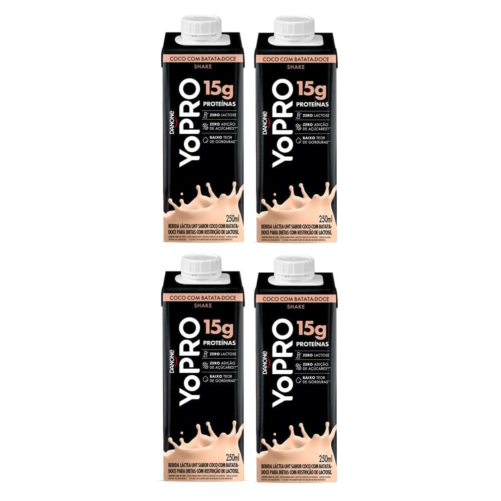 Kit 4 YoPRO Bebida Láctea UHT Coco com Batata-Doce 15g de proteínas 250ml