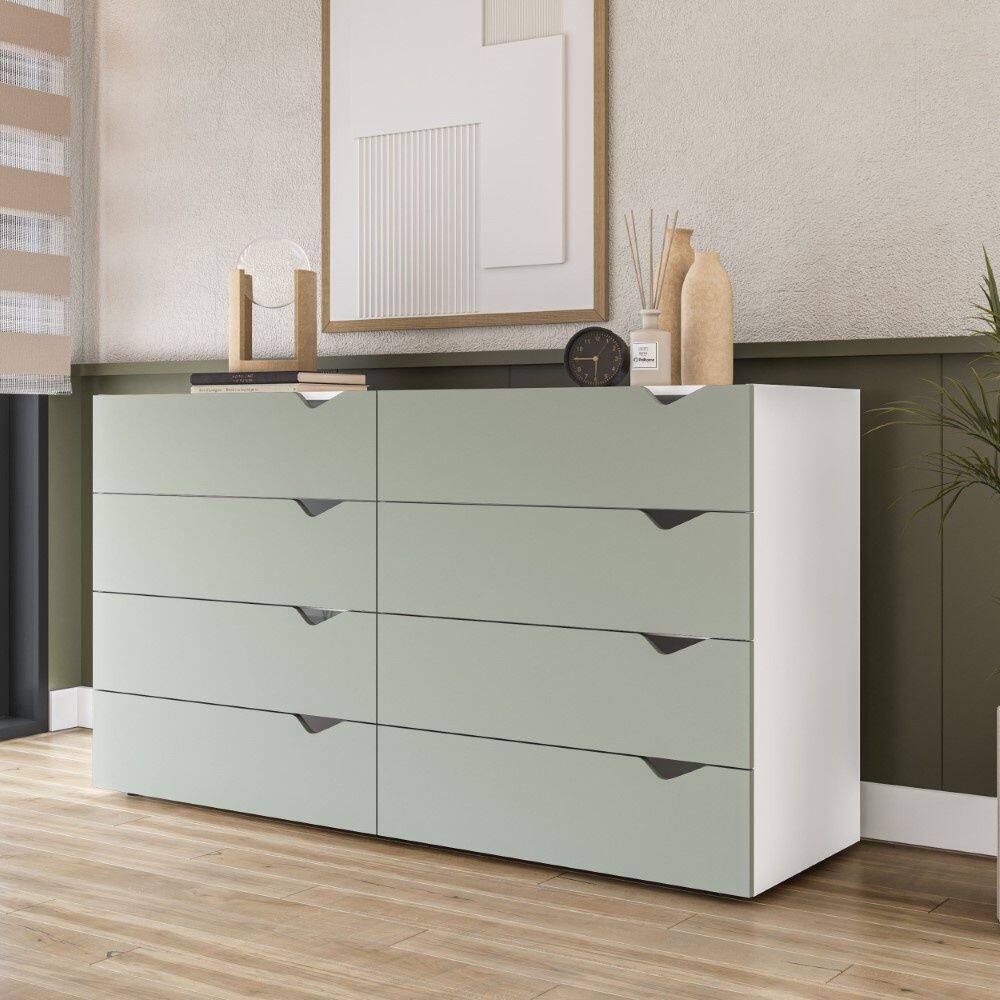 Cômoda 8 Gavetas Porto Branco Verde Politorno Móveis