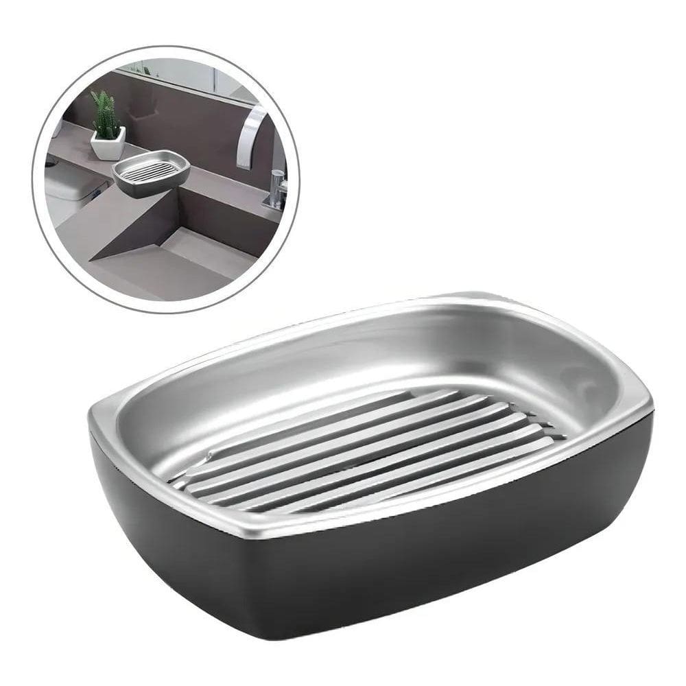 10X Saboneteira Preta Com Cromada Design Prático