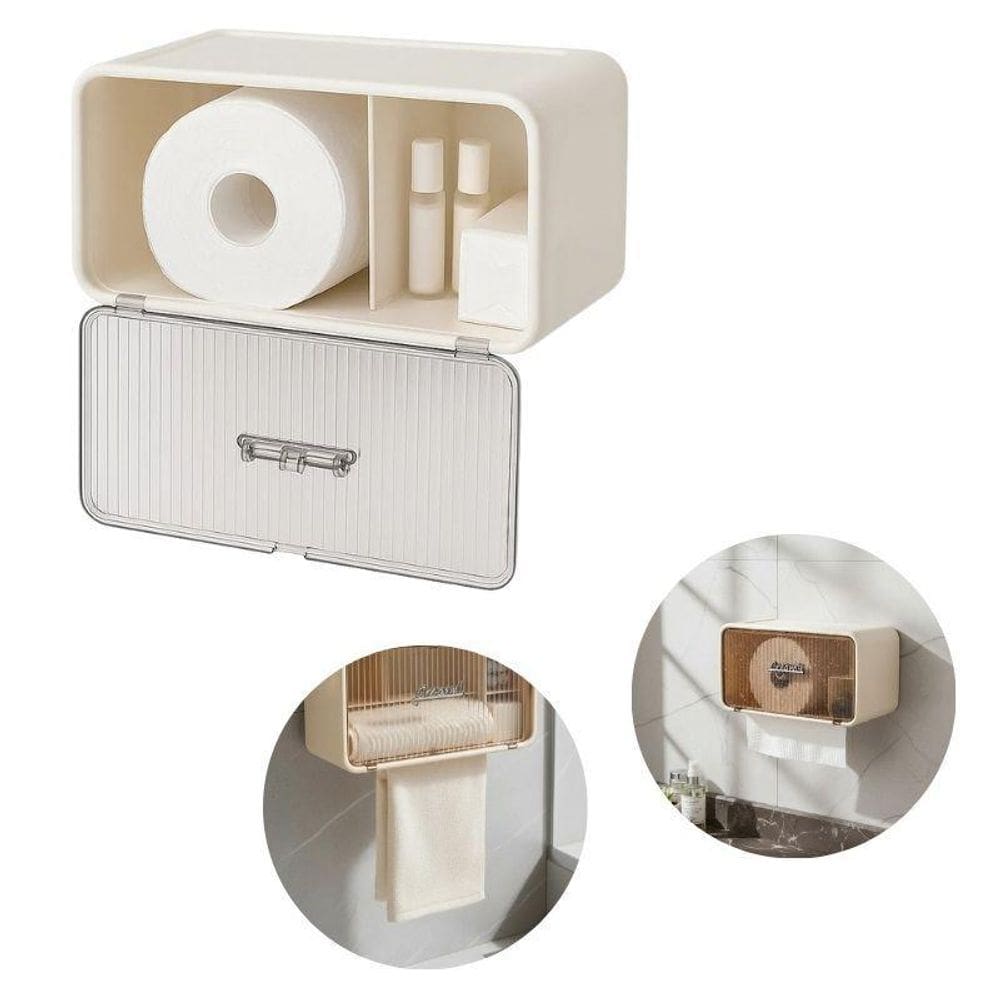 Organizador De Banheiro Creme Com Porta Papel E Prateleira