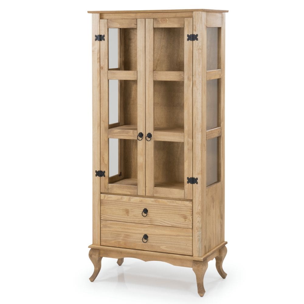 Cristaleira em Madeira Maciça com 2 Portas e 2 Gavetas Marrom Antique