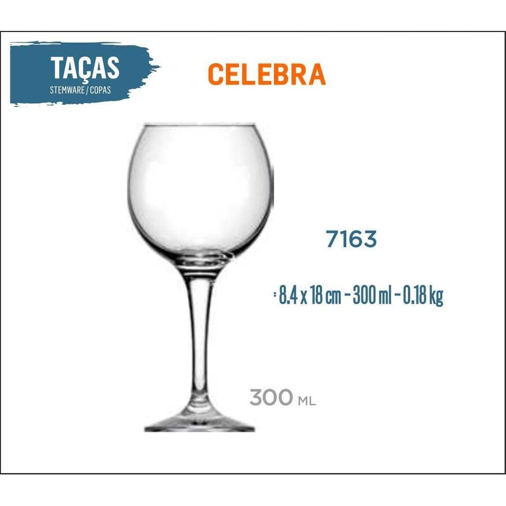 12 Taças Celebra 300Ml - Vinho Tinto Rosé Branco Água
