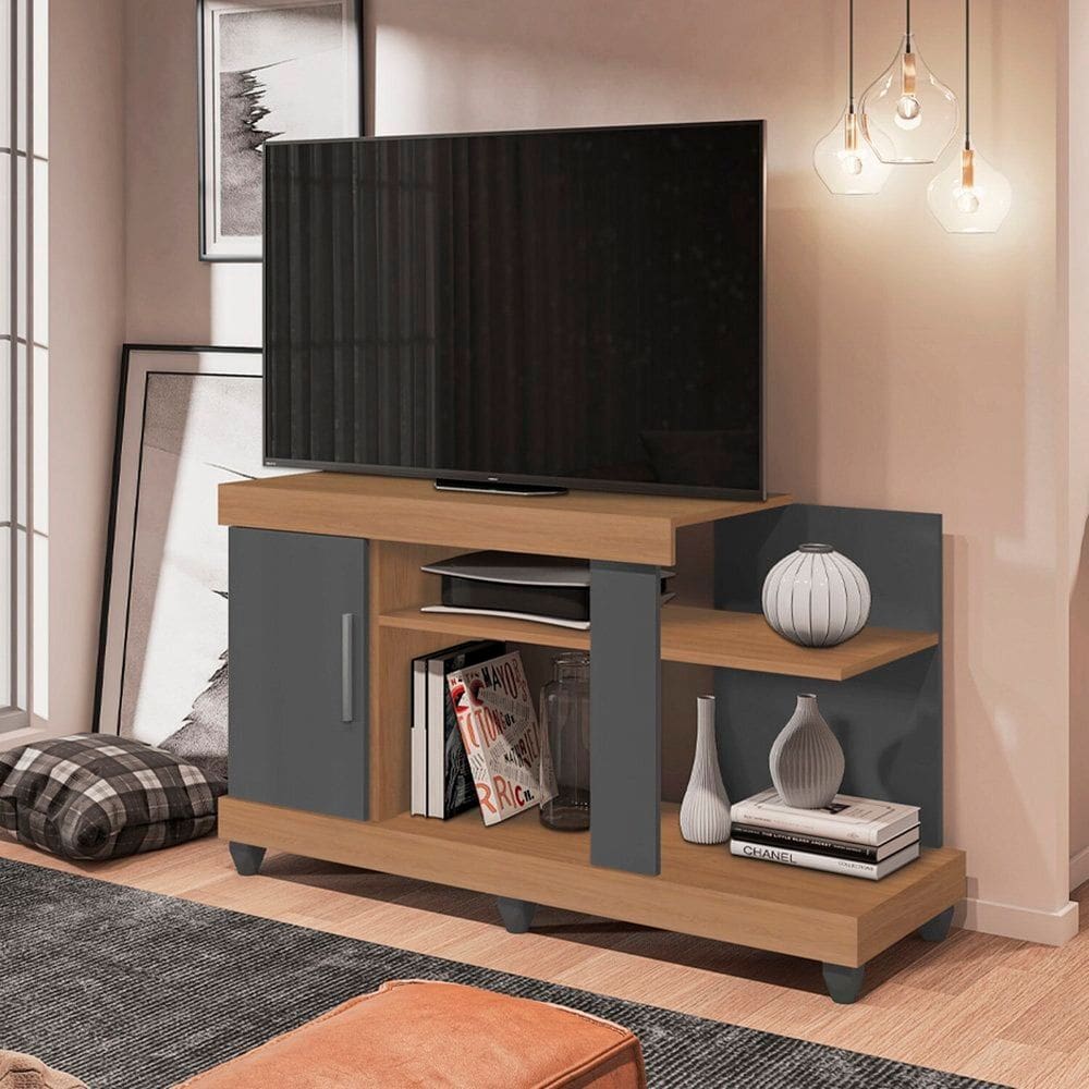 Rack para Tv 42 Polegadas 1,5cm com 6 Pés Pvc e Pintura Uv Canadá Marrom/Cinza