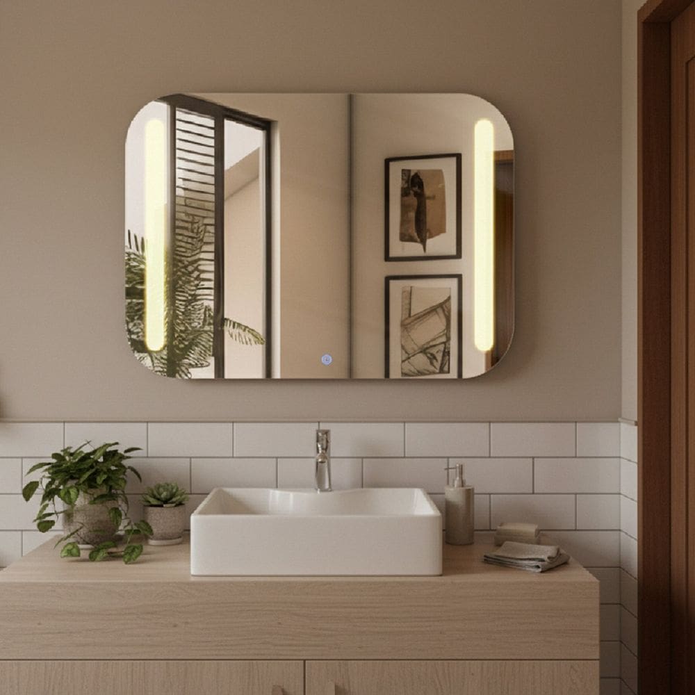 Espelheira Retangular 50x70cm Touch Led 3000k Crys espelho lapidado