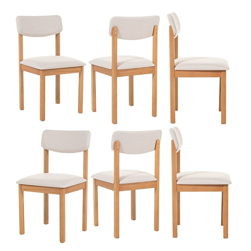 Kit 6 Cadeiras com Encosto e Assento Estofado Florença Cru/Verniz Mel