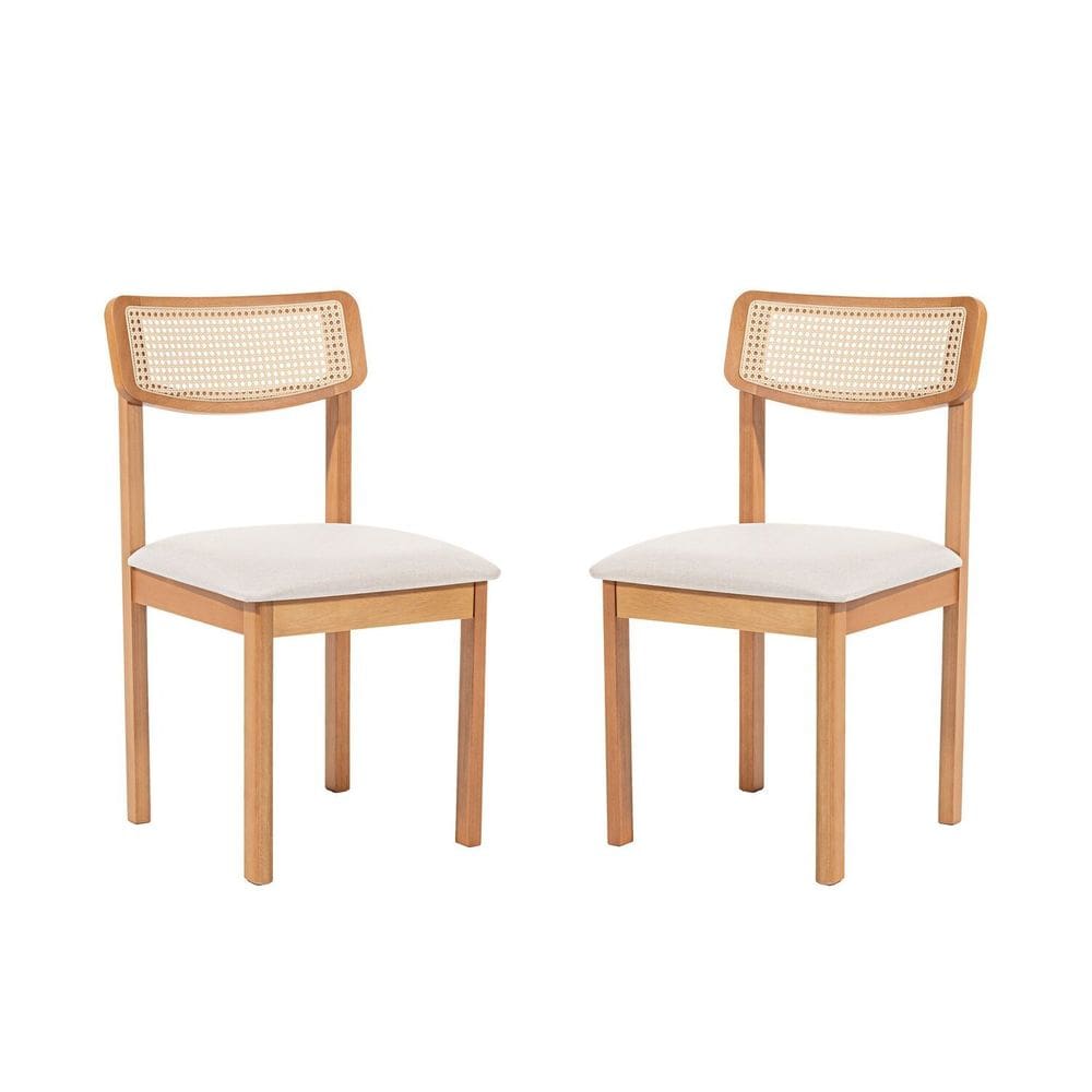 Kit 2 Cadeiras com Encosto Tela Assento Estofado Florença Cru/Verniz Mel