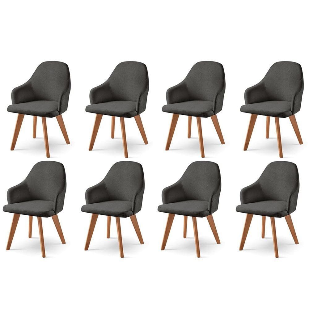 Kit 8 Cadeiras para Mesa de Jantar Manuela Preto/Freijó