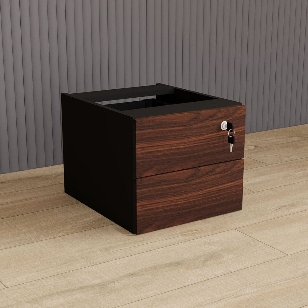 Gaveteiro Suspenso 33cm X 40cm 2 Gavetas com Chave para Mesa Escrivaninha de Escritório Corporate Louro Preto / Preto