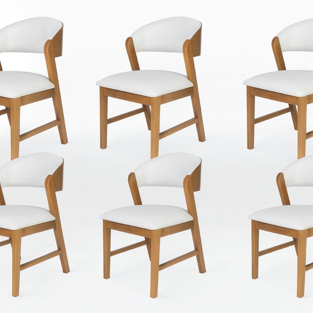 Kit 6 Cadeiras Madeira Maciça Design Italiano Sofisticada Arabesco Courino Siena Amendoa