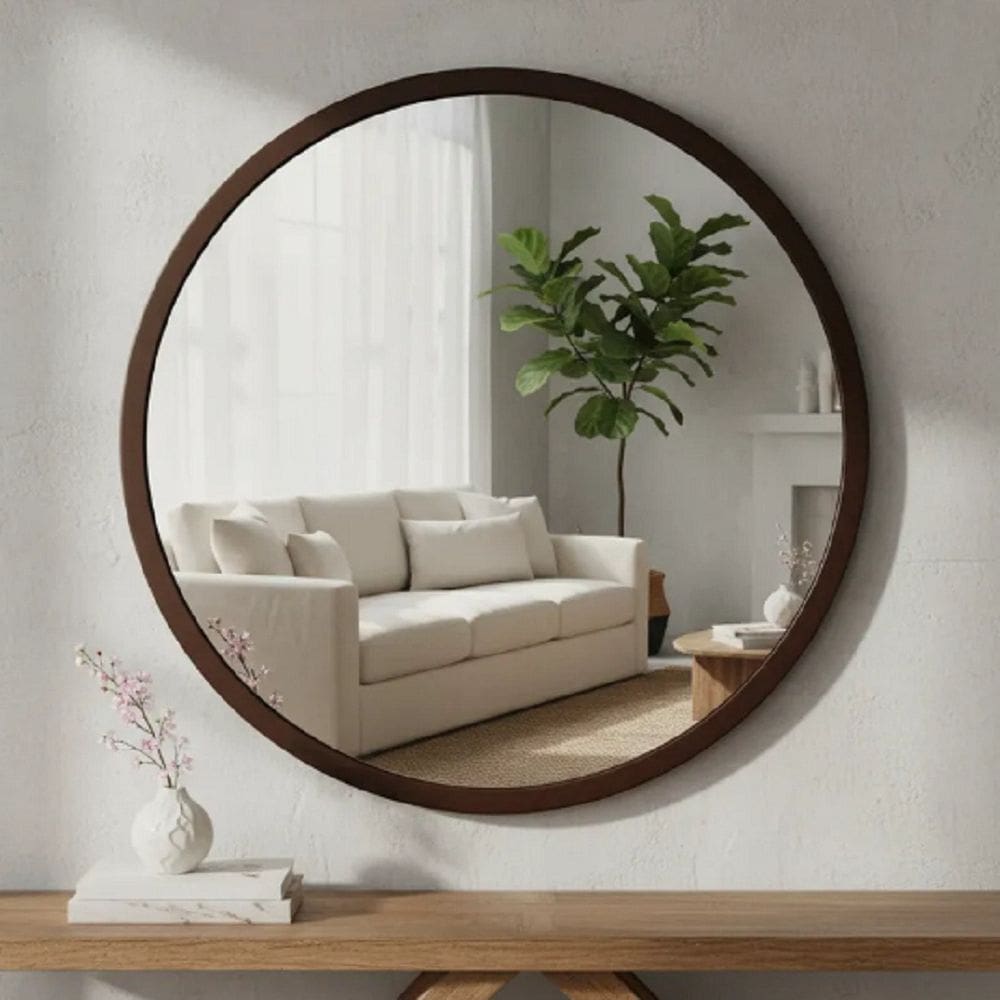 Espelheira Redondo 60cm Moldura Alumínio Basic Marrom