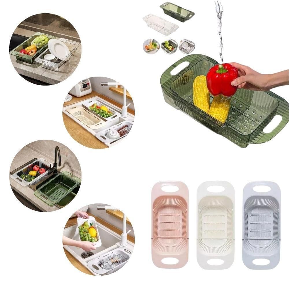 Escorredor Retrátil De Pia Ajustável Legumes Verduras Louça