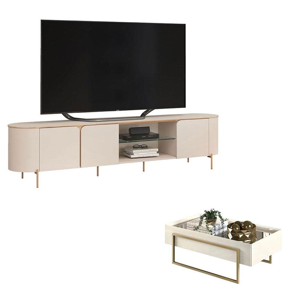 Rack Bancada para Sala Ariana e Mesa de Centro Petri Off White - DJ Móveis