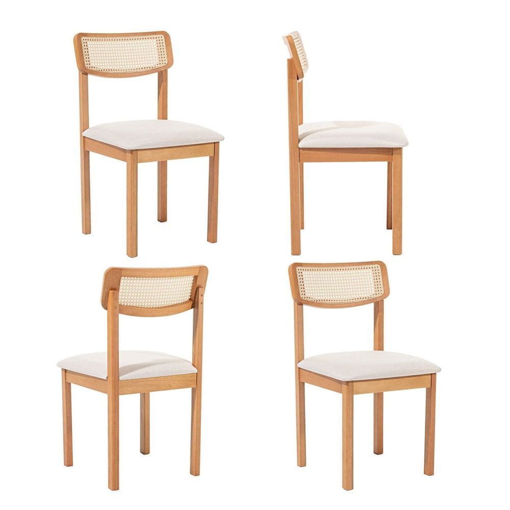 Kit 4 Cadeiras com Encosto Tela Assento Estofado Florença Cru/Verniz Mel