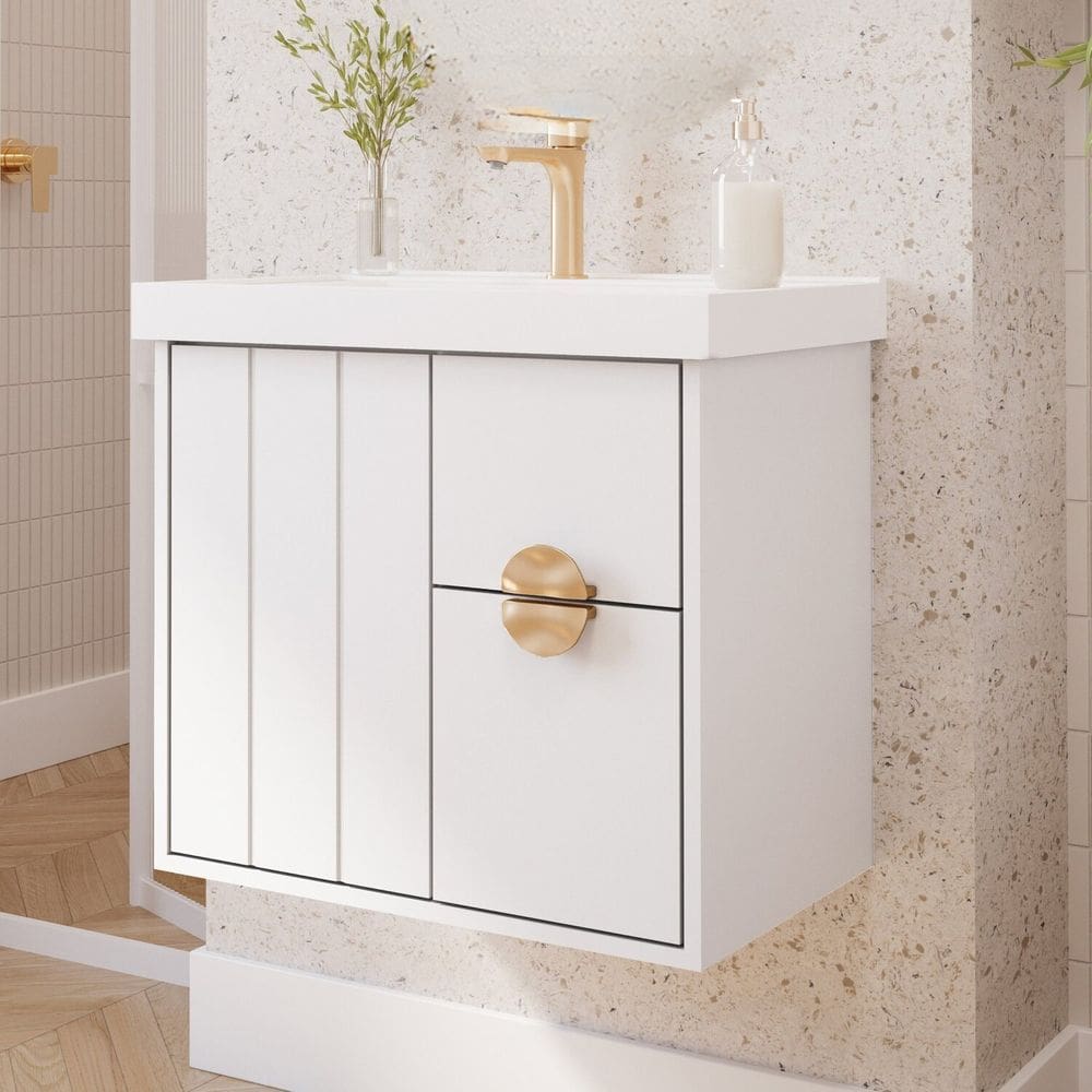 Gabinete para Banheiro 60cm com 1 Porta 2 Gavetas e Cuba de Sobrepor Decor Branco