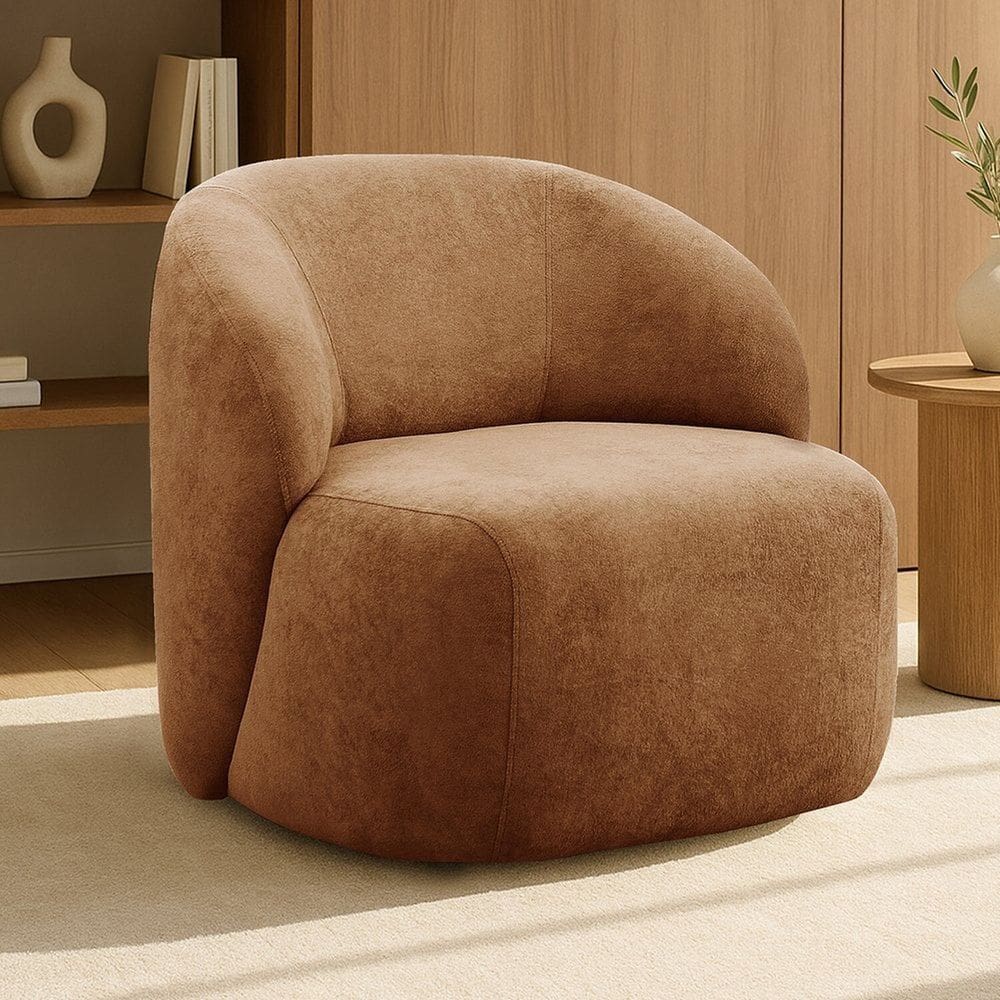 Poltrona Orgânica Giratória Tecido Bouclê Aime Terracota