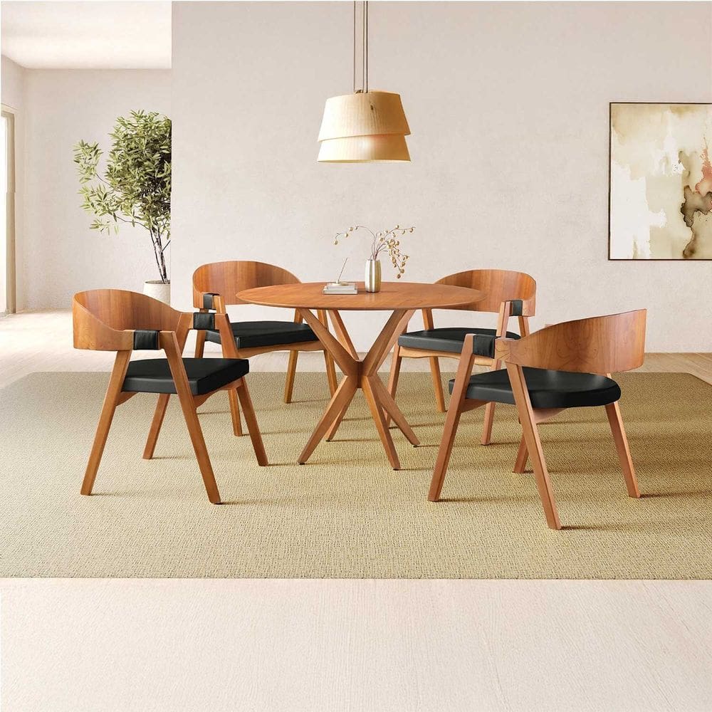 Conjunto de Mesa Redonda 108cm com 4 Cadeiras Luna Preto/Freijó