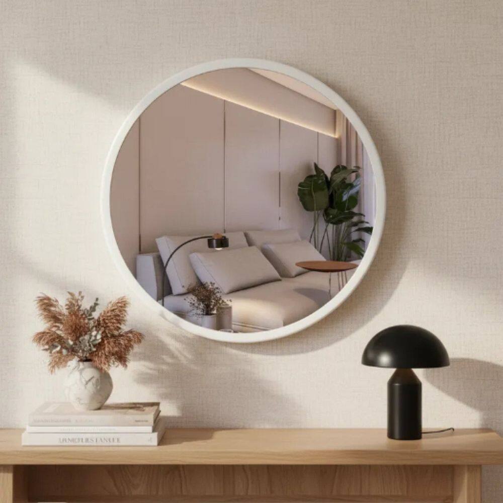 Espelheira Redondo 40cm Moldura Alumínio Basic Branco