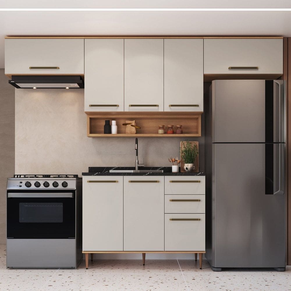Cozinha Modulada 5 Peças 8 Portas 2 Gavetas com Nicho Decorativo Isabelle Freijó / Arenas