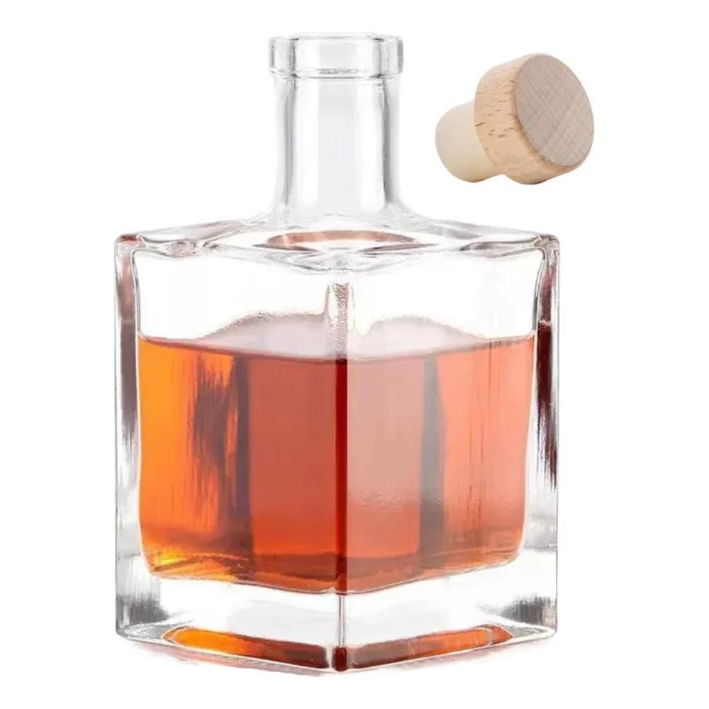 2X Garrafa De Vidro Cube 500Ml Luxo Cachaça Whisky Azeite Li