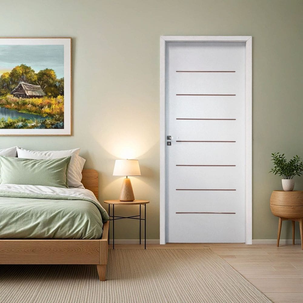 Kit Porta de Madeira 215x77cm Batente 9,5cm Cristal Primer com Guarnição Uniportas