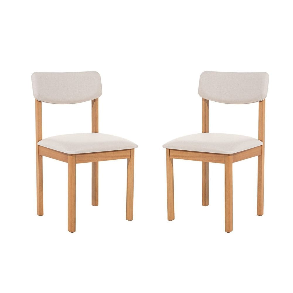 Kit 2 Cadeiras com Encosto e Assento Estofado Florença Cru/Verniz Mel