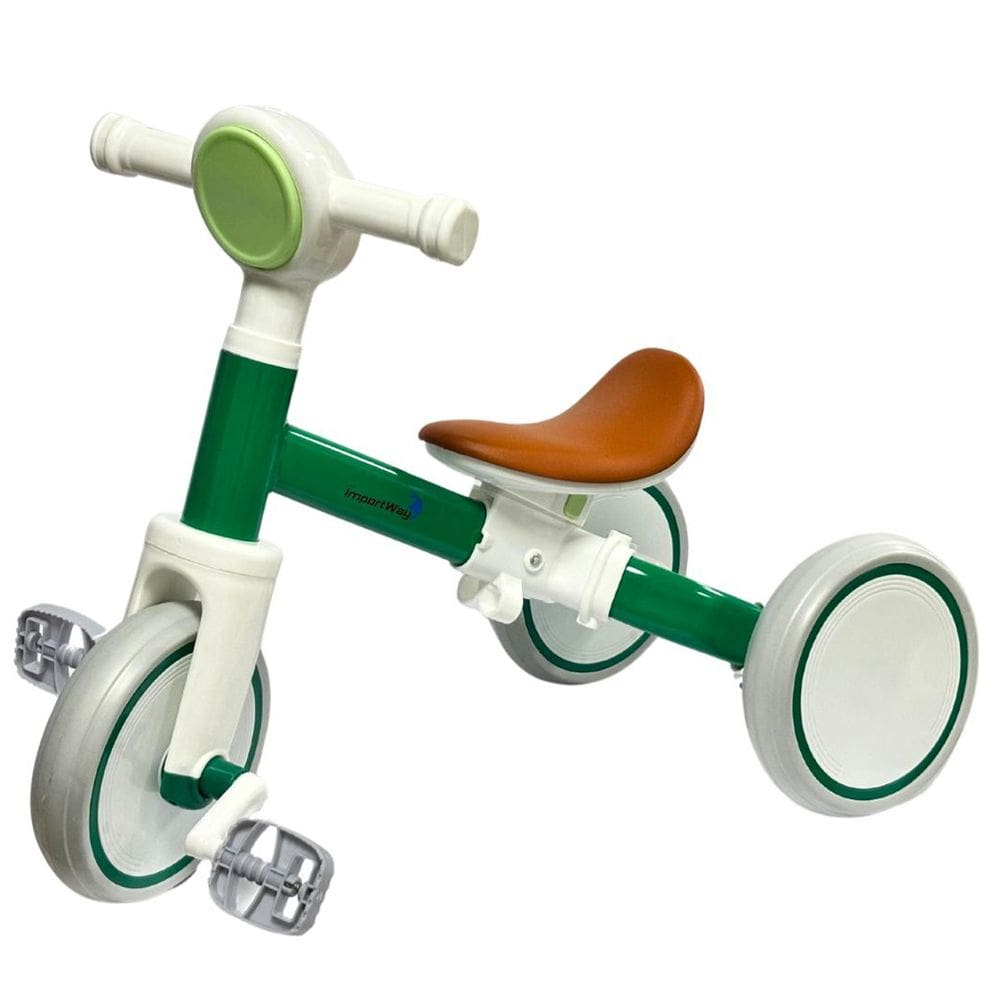 Bicicleta Infantil Equilíbrio 2 em 1 Triciclo 3 Rodas sem Pedal Coordenação Verde Importway Bw310vd