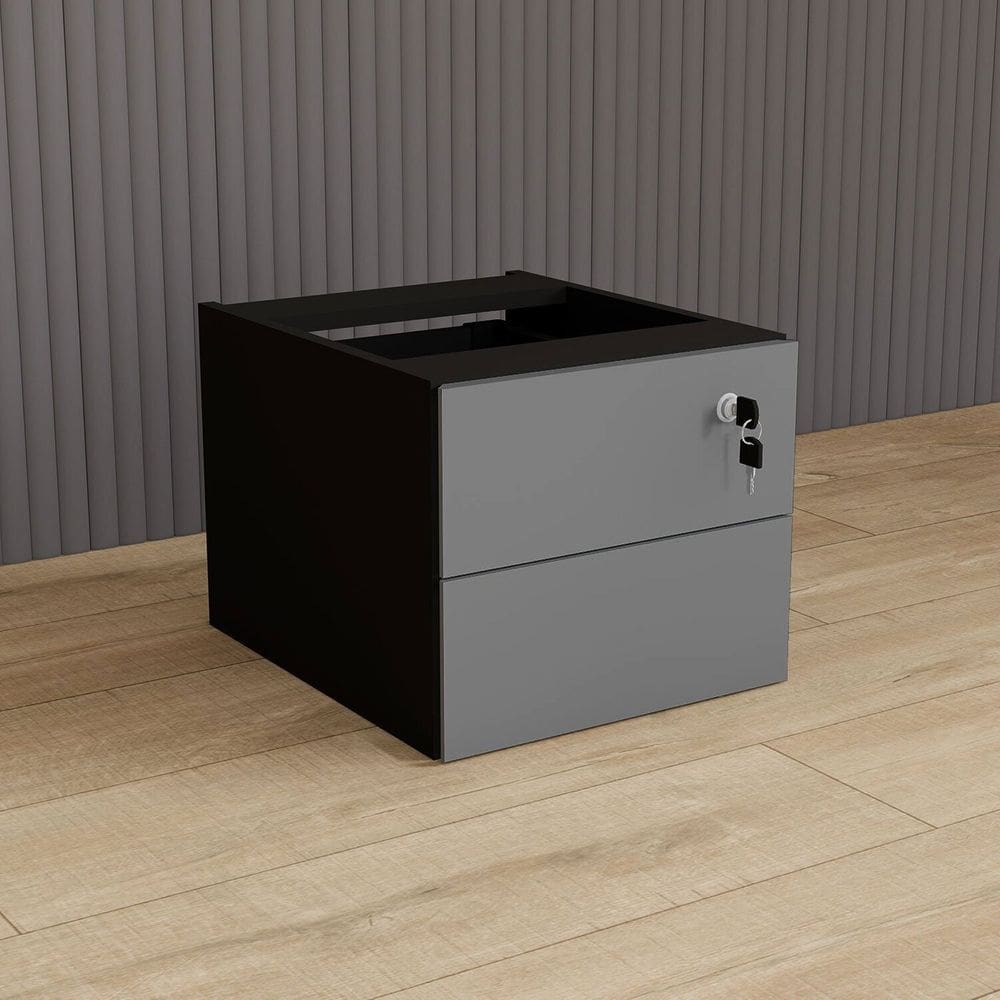 Gaveteiro Suspenso 33cm X 40cm 2 Gavetas com Chave para Mesa Escrivaninha de Escritório Corporate Cinza Sagrado / Preto