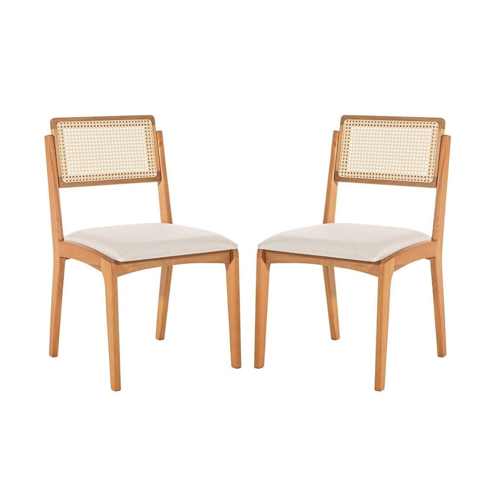 Kit 2 Cadeiras com Encosto Tela Assento Estofado Verona Cru/Verniz Mel