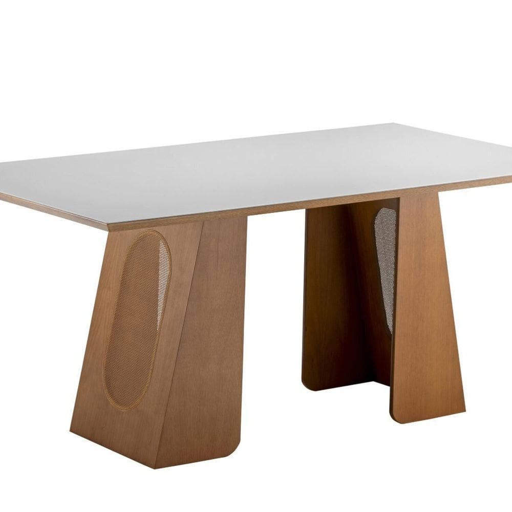 Mesa Tampo Mdf e Vidro 100x200cm Celine Amendoa