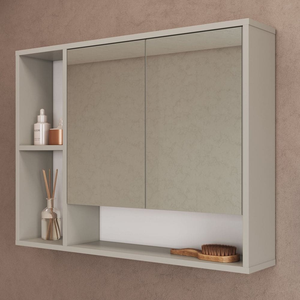 Armário Espelheira de Banheiro 80 Bari com 2 Portas e Nichos Arenas Arenas
