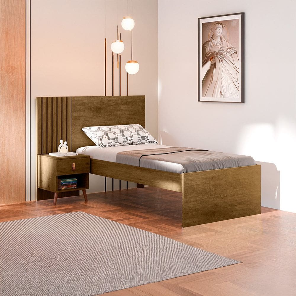 Cama de Solteiro Ripada em Mdf e Mdp Lady Jequitibá/Off White